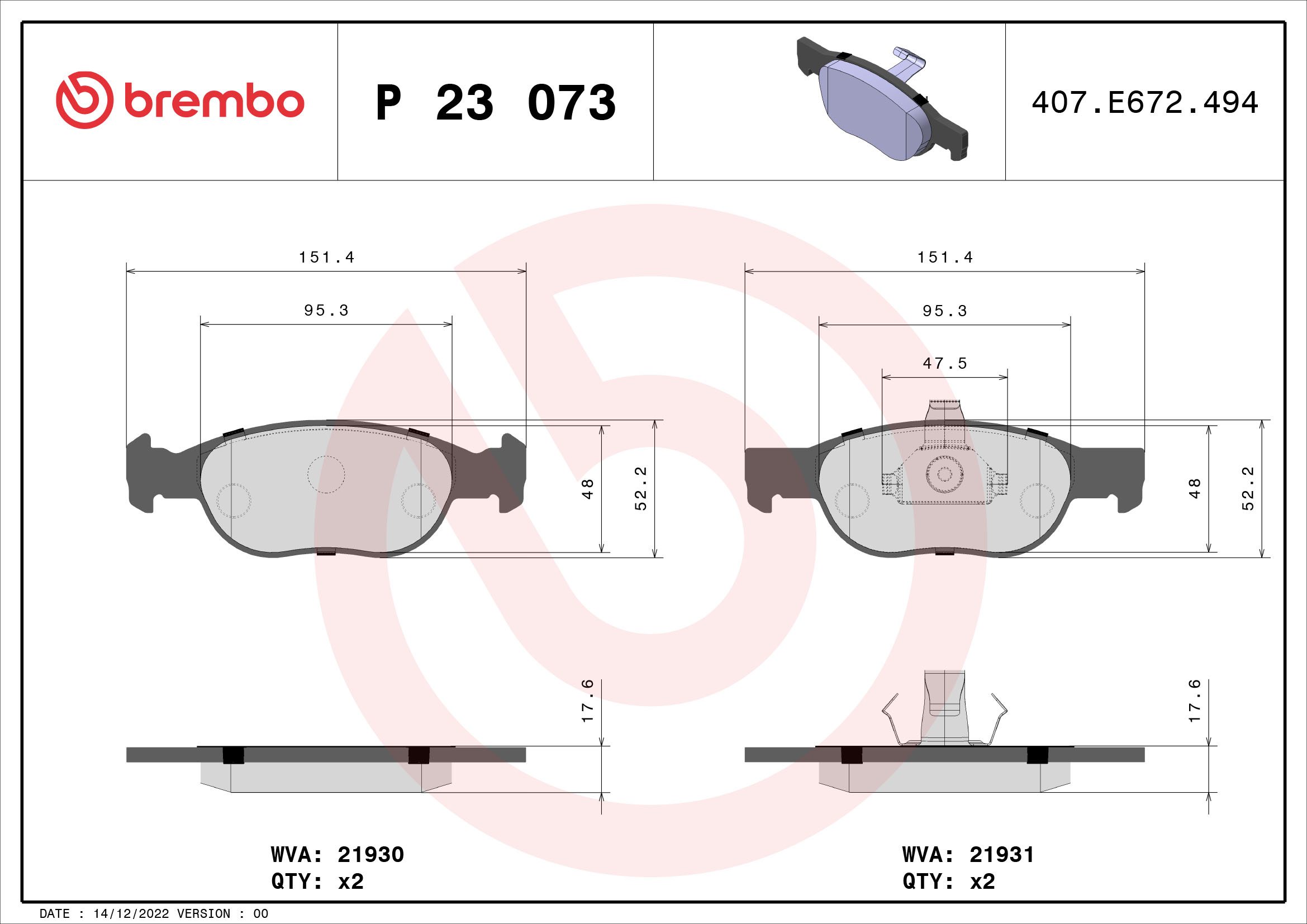A.B.S. P 23 073 BREMBO Bremsbelagsatz, Scheibenbremse
